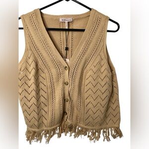 BCBGeneration Tan Fringe V-Neck Sweater Vest NWT